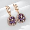 Shiny Purple Natural Zircon Drop Earrings For Women Trend  Rose Gold Color Bride Wedding Fine Jewelry Crystal Gift