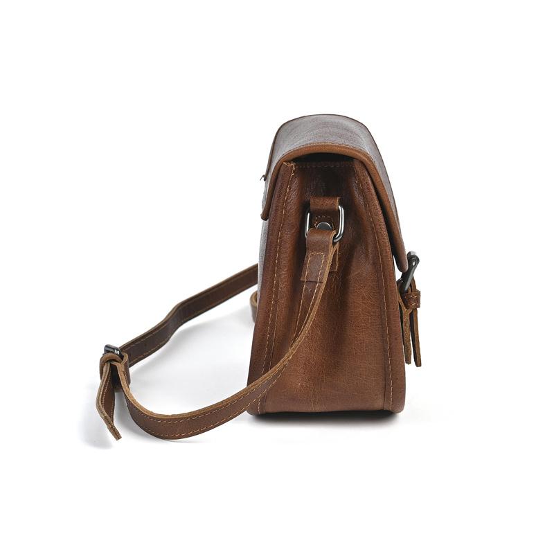 Johnature Všestranná jednobarevná malá čtvercová taška z pravé kůže retro hovězí ramenní crossbody taška