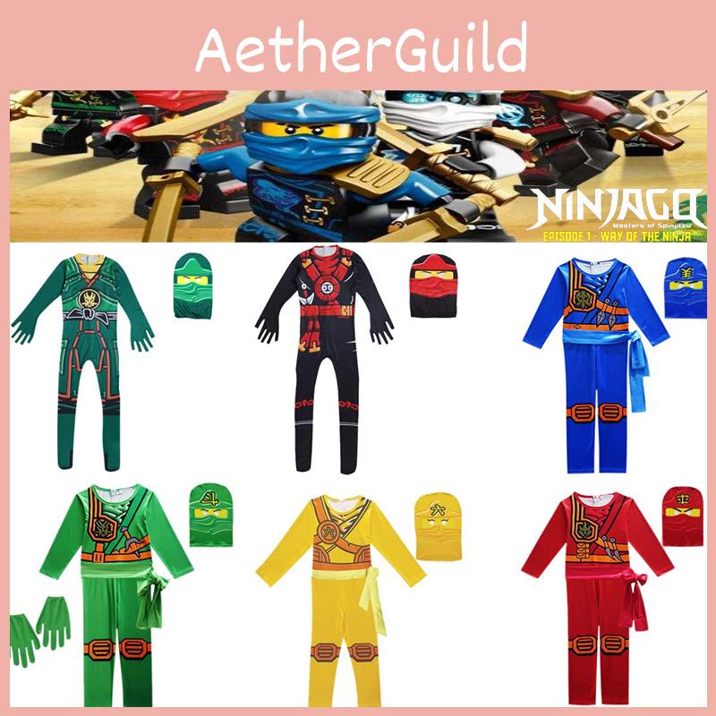 Cool Ninjago Inspired Kids Cosplay Party Clothes Set With Glove Hat And Jumpsuit