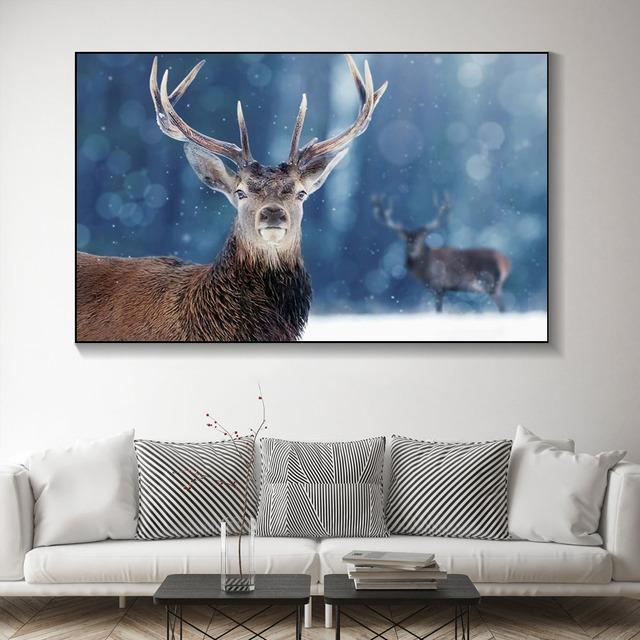Animal Noble Deer In Winter Snow Forest Canvas Painting Posters and Prints Wall Art Pictures For Living Room Home Decor No Frame