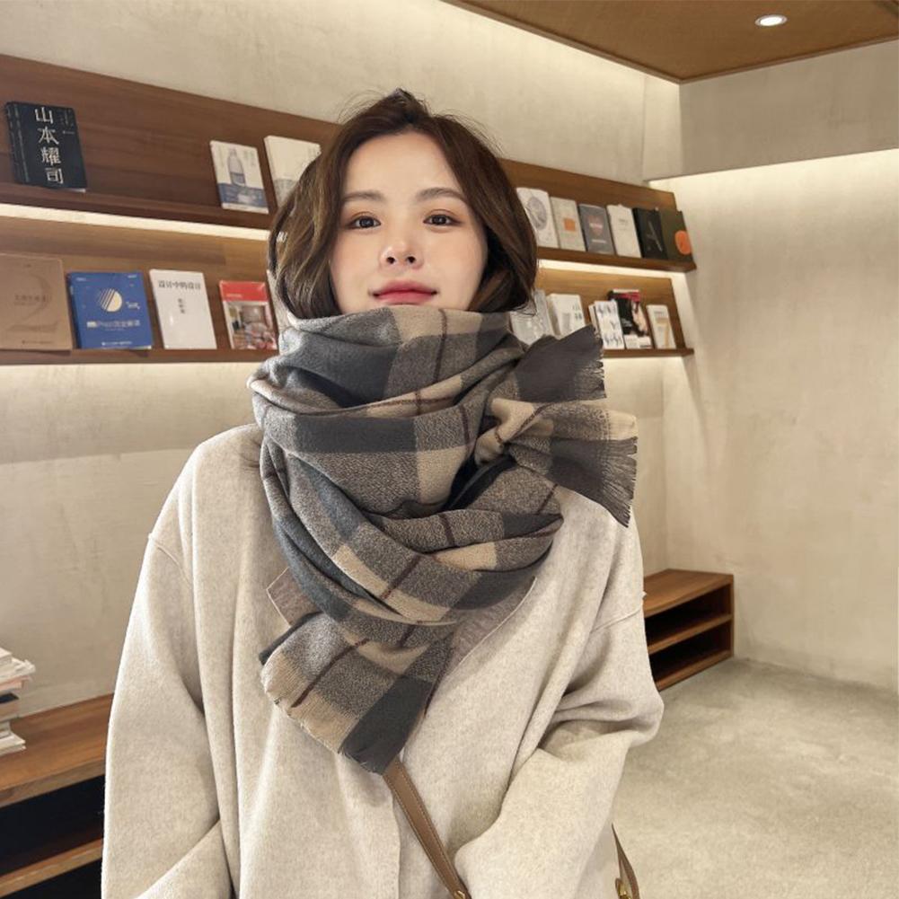 Women Fashion Plaid Scarf Winter Sweet Warm Imitation Cashmere Shawl Neck Warmer For Birthday Gifts