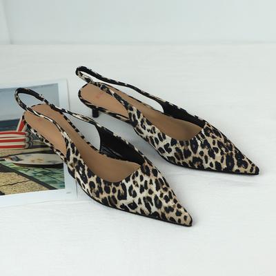 Luxury  Women Low Heels Shoes Leopard Print Comfort Work Slingback Footwear Summer Fashion Pointed Lady Mules Sandals