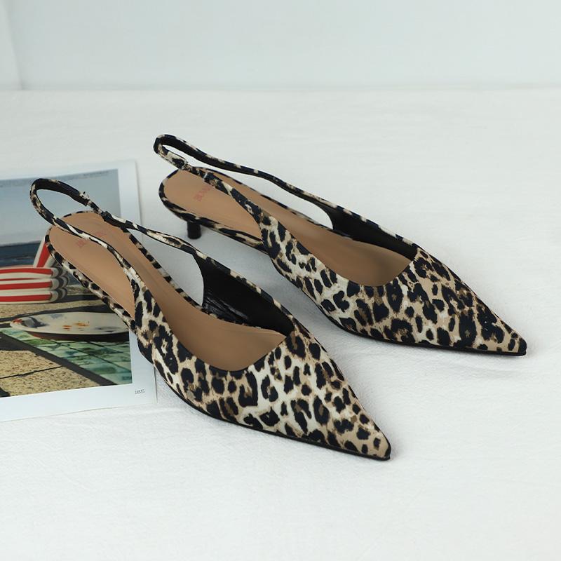 Fashion Luxury Brand Women Low Heels Shoes Leopard Print Comfort Work Slingback Footwear Summer Fashion Pointed Lady Mules Sandals