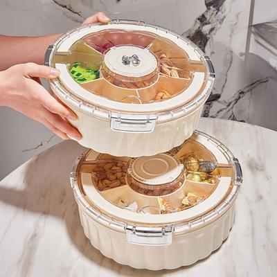 Dry Fruit Plate Rotating Snack Tray with Lid Handle 6-Compartment Divided Serving Platter Indoor Outdoor Dishwasher Safe Snack Server