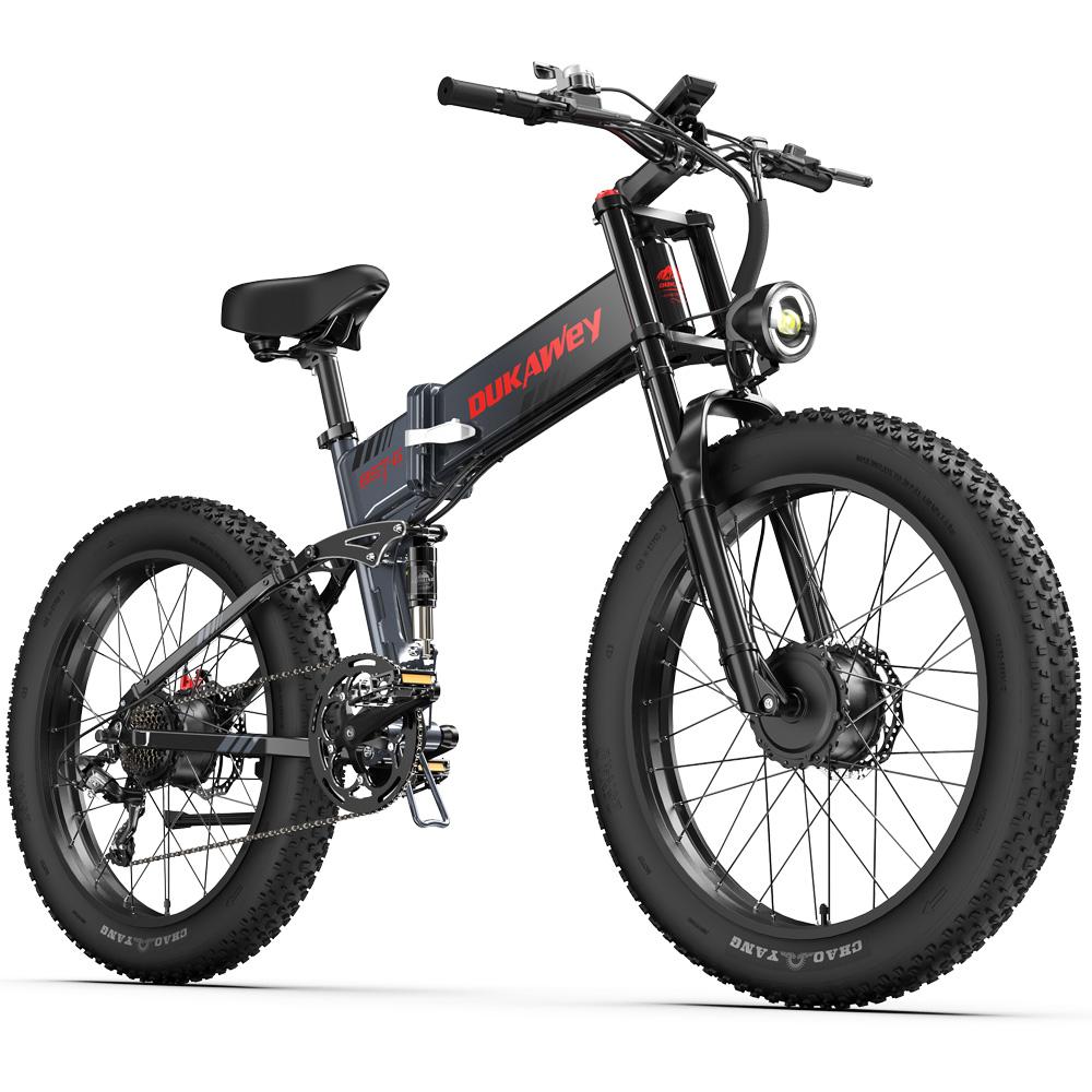 Electric Bicycle Foldable Dukawey 1000Wx2 Motor Full Suspension 48V 17.5AH 26" Fat Tire Ebike For Adult Color LCD Screen BST-6