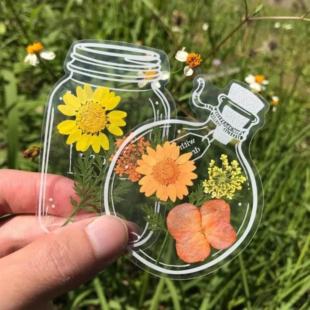 Transparent Glassware Bottle Shape/Flowers Stickers Decorative Decals Paper Scrapbooking Embellishment Supplies Bookmark  DIY Art Craft