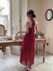 Luxuriöses plissiertes High-Waist-Neckholder-Netzkleid mit offenem Rücken
