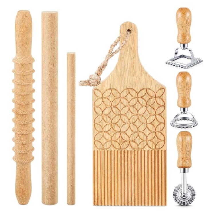 

Handmade Pastas Set Gnocchi Maker Set with Wood Board and Ravioli Stamp Suitable for Kitchen Handmade Pastas Creation 1