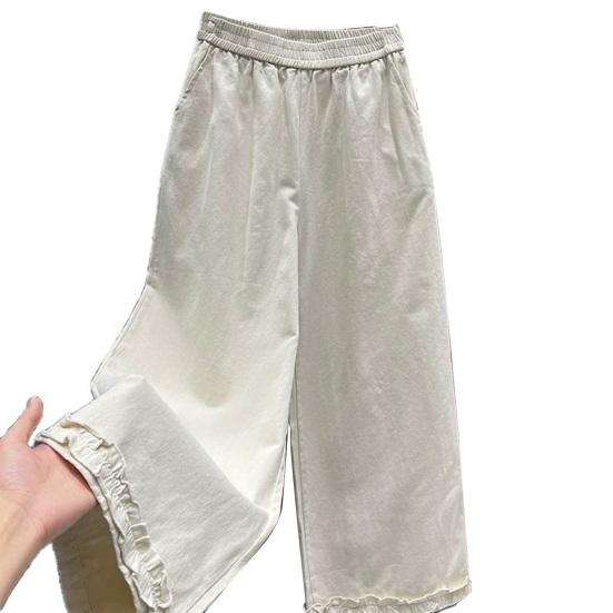

Women Pants Elastic High Waist Wide Leg Casual Trousers with Pockets Pure Color Loose Fit Long Pants Daily 3XL абрикосовый