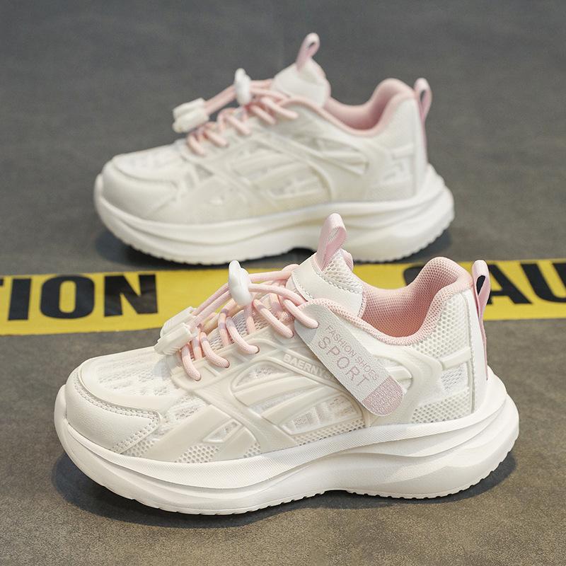 Summer Girls Mesh Sneakers Small Middle School Older Children Students Lace-Up Running Shoes Lightweight Shock Absorbing Breathable Classmate