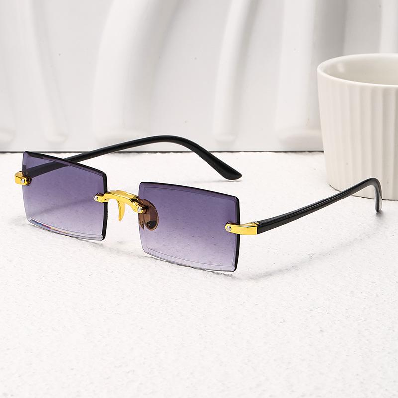 Frameless Trimmed Square Gradual Change Color Marine Sunglasses, Fashionable Ins Street Sunglasses
