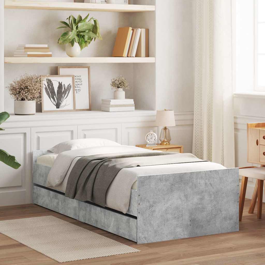 Bed Frame with Drawers Concrete Grey 90x190 cm