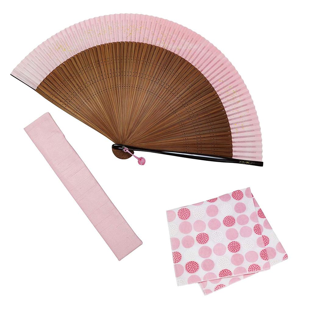 Fan Fan Set with Spring Pink [Osaka Choseido] Fan, Ladies, Women's, Stylish, Business, Bag, Holder, Handkerchief, Breeze, Hakusan,