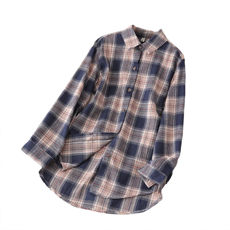 Women's Brushed Plaid Shirt, 2026 Spring Retro Hong Kong Style, Versatile Long Sleeve Plus Size, 200 Jin.