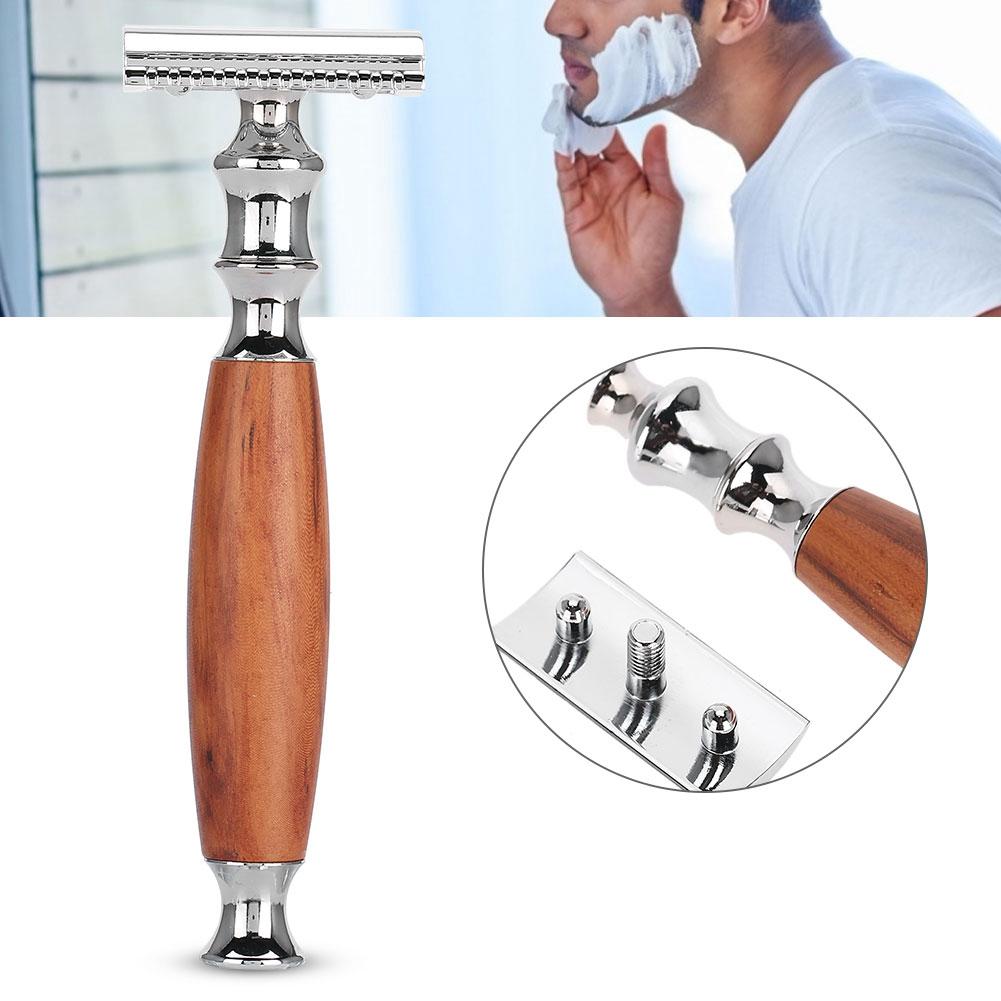 Classic Men Anti Skid Wood Handle Dual Blade Shaver Vintage Style Manual Razor (Mahogany)