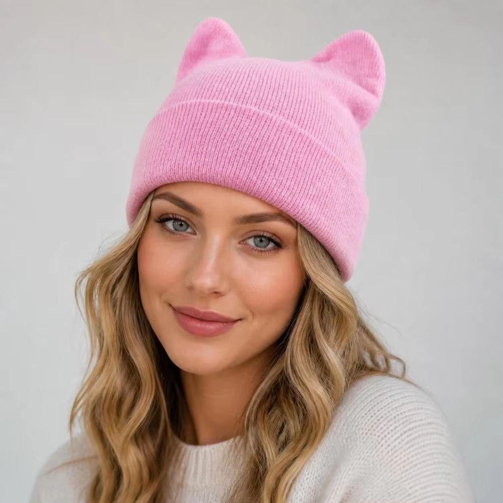 Y2K Cat Ears Beanie Hats Cute Pullover Hat Cute Knitted Hat Outdoor