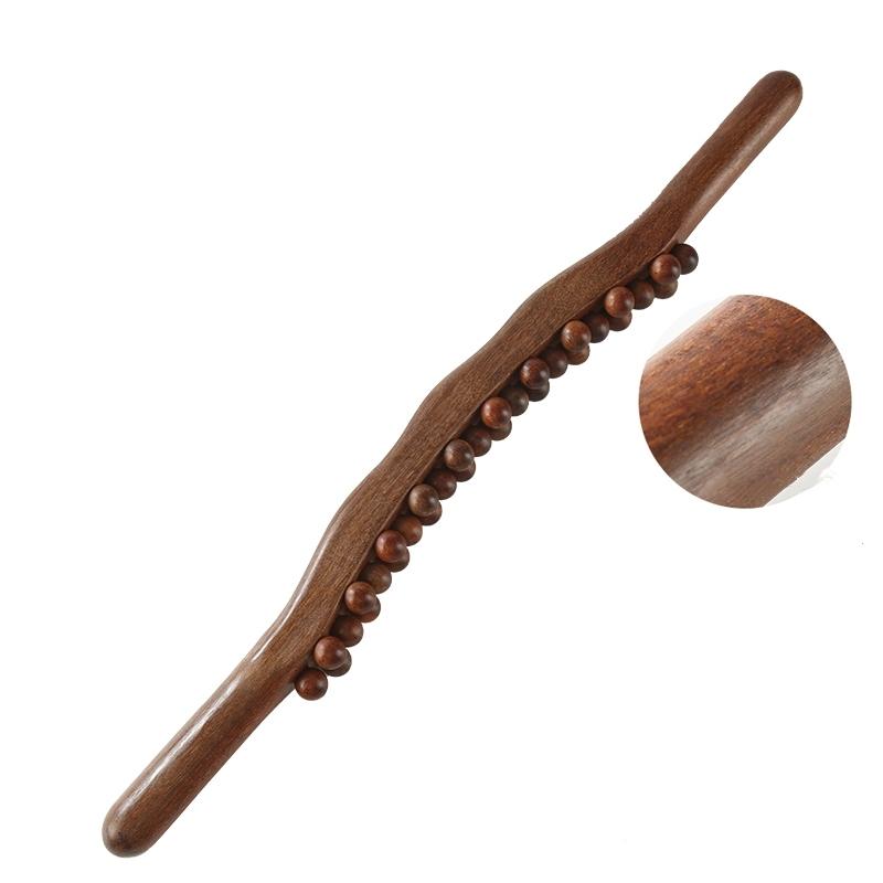 Guasha Wood Back Massage Roller Stick with 31 Beads Lymphatic Drainage Body Shaping Massager Tool for Relaxation