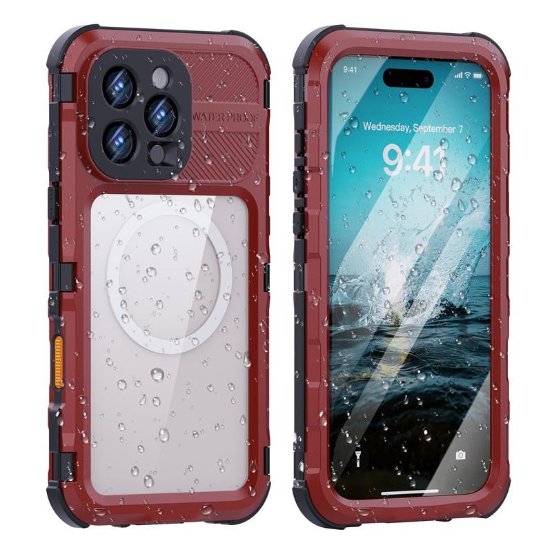 IP68 Waterproof Magnetic Metal Bumper Full Body Case for iPhone 16 15 14 13 Pro Max 16 Plus Heavy Shockproof Diving Hard Cover