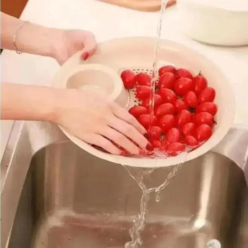 Thickened Double-layer Dumpling Plate Home Circular Grid Spaghetti Drain Plate Kitchen Plastic Fruit And Vegetable Drain Plate