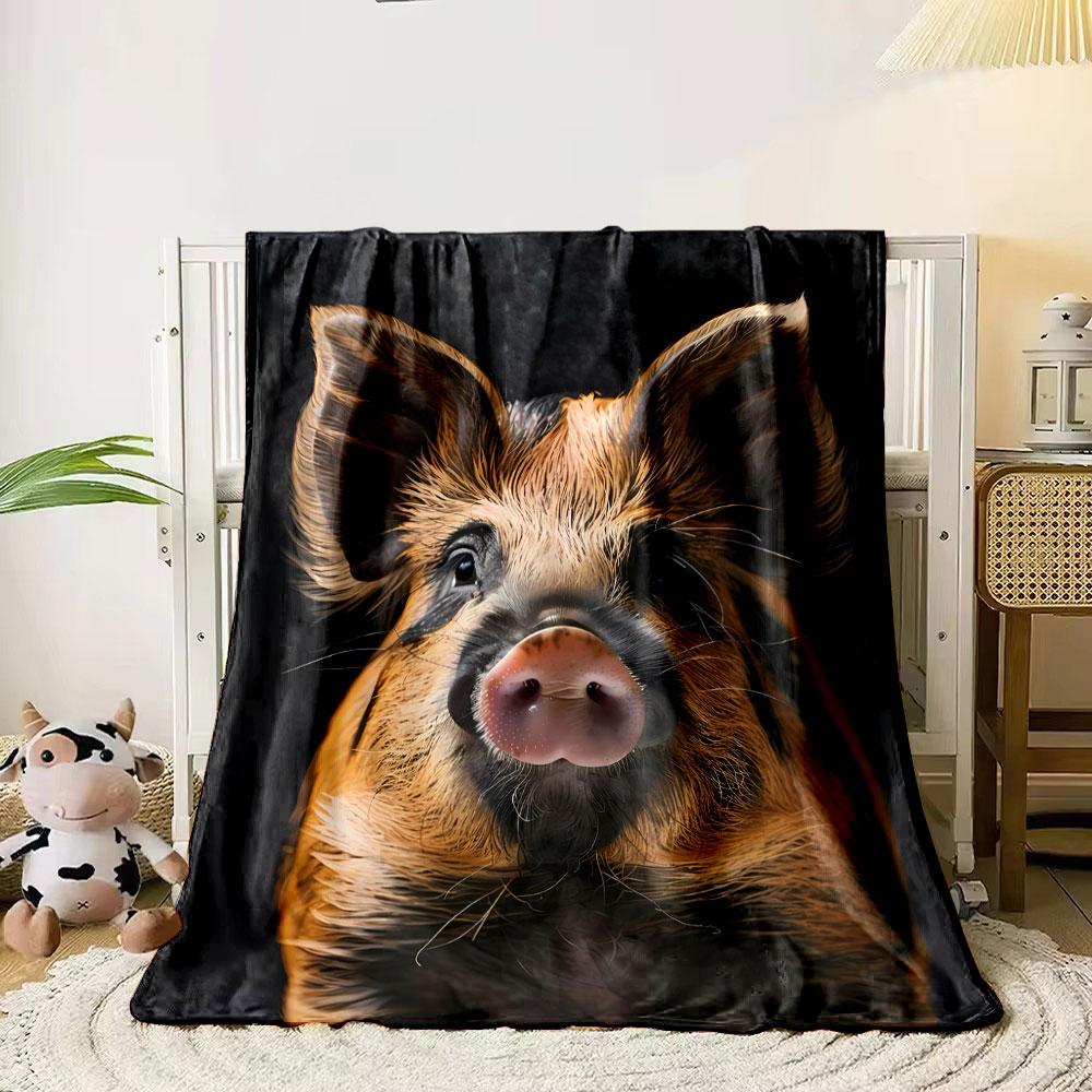 Fluffy Striped Piglet Bedroom Blanket for Livingroom Couch Lunch Break Soft Throw for Friend's Festival Gift