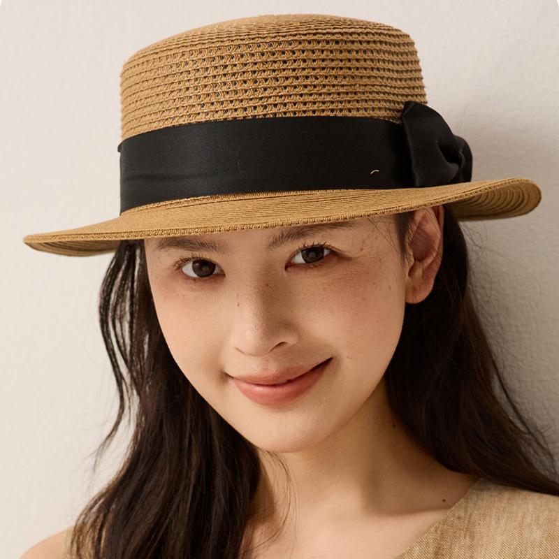 Flat Top Hat Women's Summer Straw Hat Seaside Beach Sunshade Hat