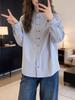 Women's Blue Double-Breasted Long-Sleeve Shirt - Spring/Autumn 2026 New Design, Loose Fit, Slimming Top