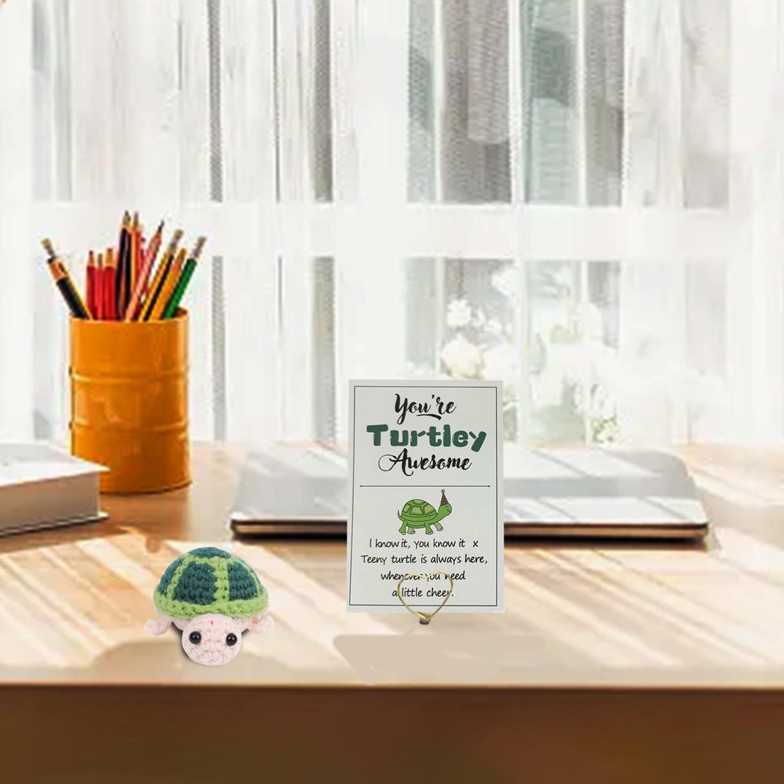 

Funny Crochet Positive Energy Turtle Doll With Card Home Room Decoration Handmade Knitted Ornament Gift For Friend One Size