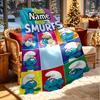 Custom Name Personalized Blue Smurfs Print Blanket, Home Decor, Bedroom, Sofa, Camping, Couch, Gifts for Birthday Christmas