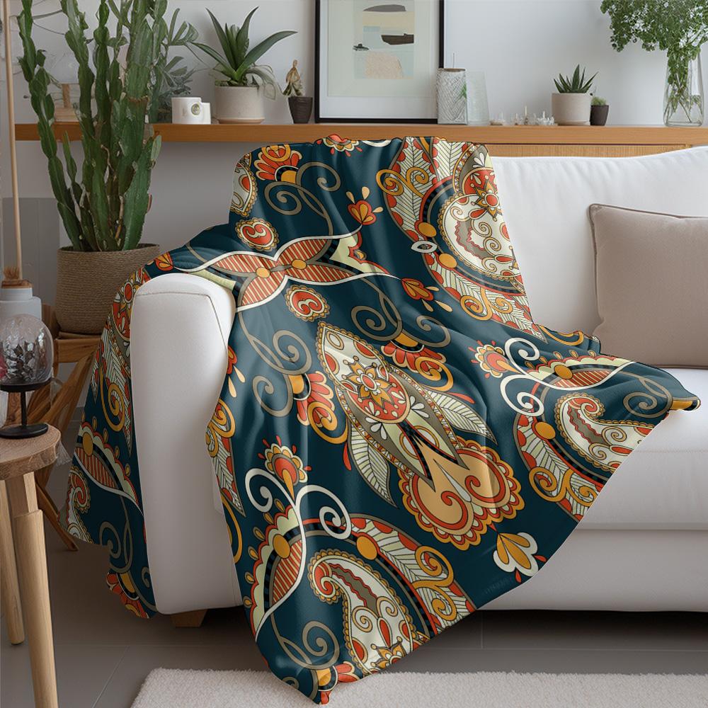 Turkish Vintage Paisley Floral Print Velvet Throw Blanket Sofa Bed Cover Cushion Home Decor Gift