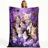 1Pc  Cute Kittens & Purple Floral Butterfly Fleece Blanket Soft Warm Cozy Throw Blanket For Cat Lovers
