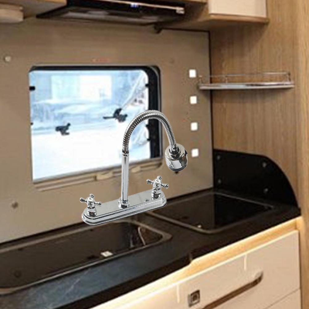 RV Kitchen Sink Faucet Replacement with Flexible Arc 360 Degree Rotatable Sprayer for Camper RV Motorhome Travel Trailer