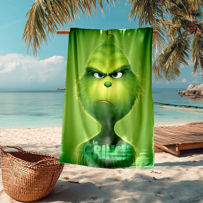 Ultra-Soft Beach Towel with Grinch Theme,Ideal for Pool - Camping, Diving - Perfect Travel Essential, Vibrant Beach Towel.