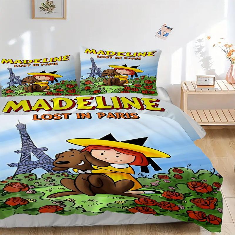 Madeline Lost Paris Print 3Pcs Bedding Set,Duvet Cover with 2 Bedro,Pillowcase Home Birthday Gift