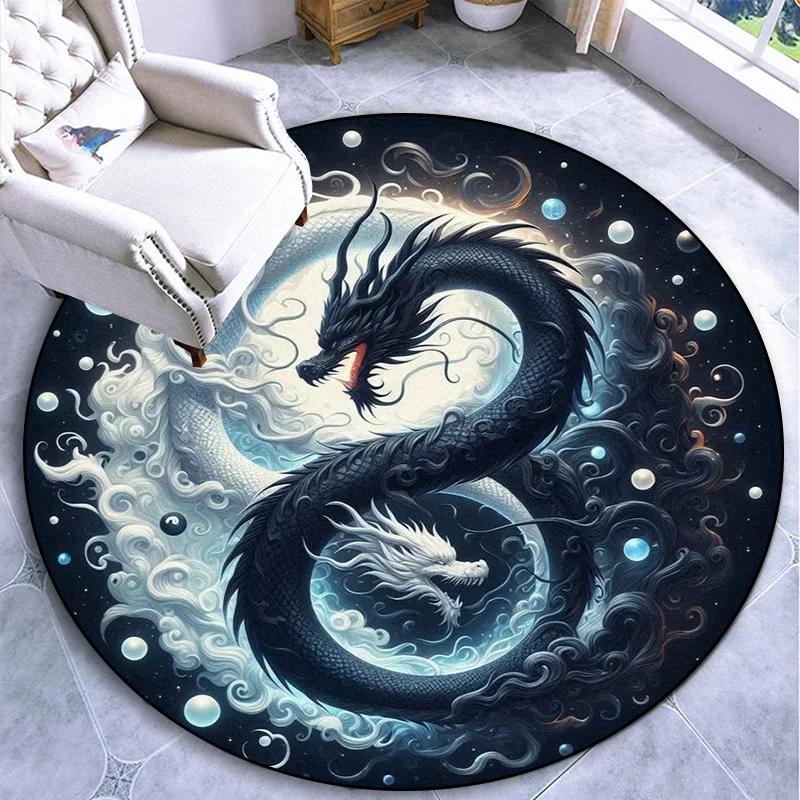 Luxury Sakura Goldfish Dragon Lion Cat Tree Design Carpet Mat Round Machine Washable Rug for Living Room Rugs for Bedroom