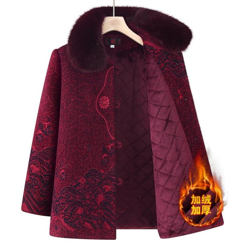 Woolen Jacket, Piled and Thickened Winter Clothing Women's Clothes To Keep Warm, Aged 0 Old Ladies