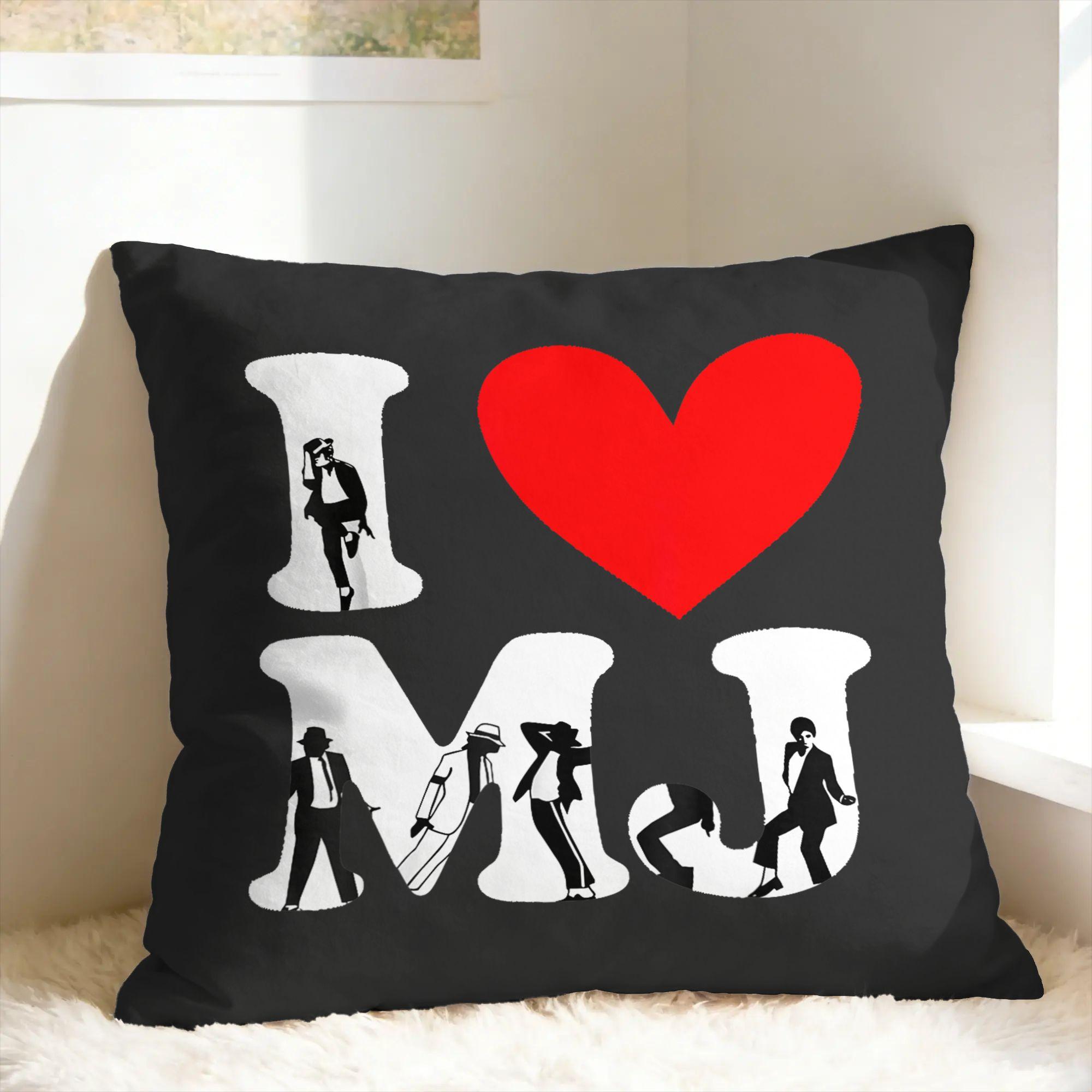 Retro I Love Mj I Heart Mj Pillow Case Novelty Pillow Cover Graphic Pillowcases For Sofa Home Decoration Peach skin 18*18(CM)-1Pcs