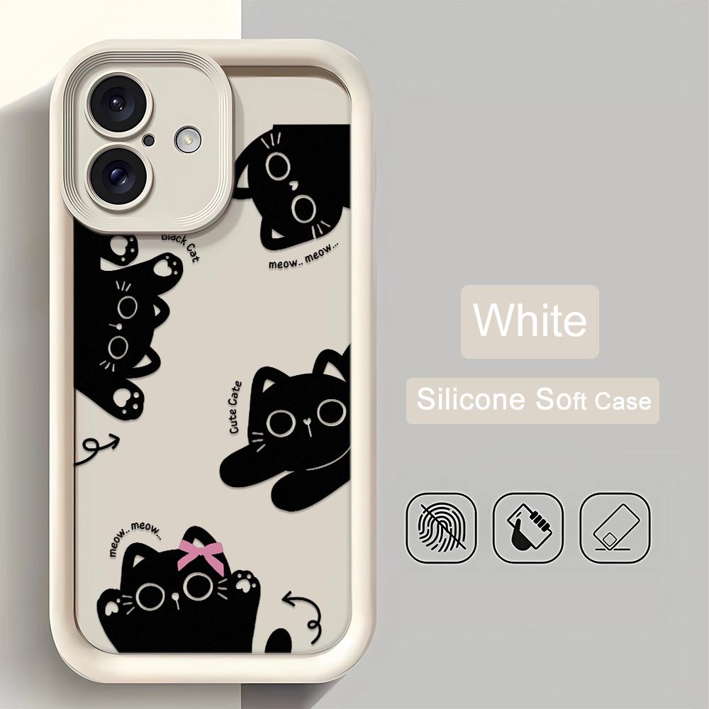 Cute Cartoon Cat Phone Case iPhone 15 Pro Max 11 12 13 16 14 Plus Silicone Shockproof Case Lens Protector Shell