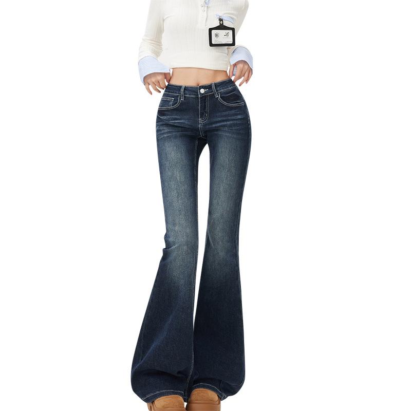American style non-stick legs retro low-rise Spice Girl flared pants autumn and winter versatile ins slim and thin elastic jeans women