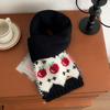Red retro apple knitted small scarf for women's autumn and winter new cute thickened warm wool scarf neck protection