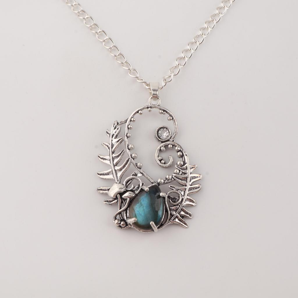 Natural Labradorite Gemstone 925 Sterling Silver Women Jewelry Designer Pendant 1.8" For Girlfriend CP-42-26