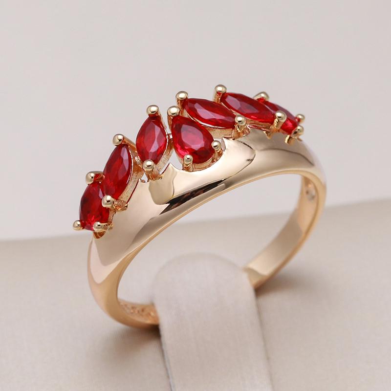 New  Rose Gold Ring For Women Unusual Red Natural Zircon Ethnic Bride Ring Vintage Wedding Jewelry Accessories