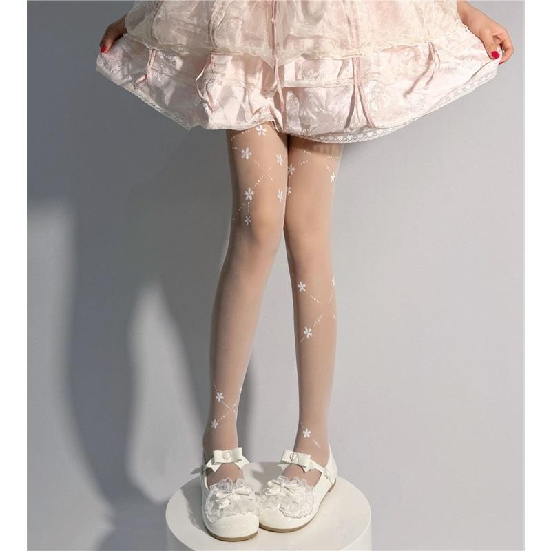 Printed Cherry Blossom Stockings, Fresh And Cute Lolita White Pantyhose, Slimming But Not Losing Crotch, Sweet And Skin-beautifying Stockings
