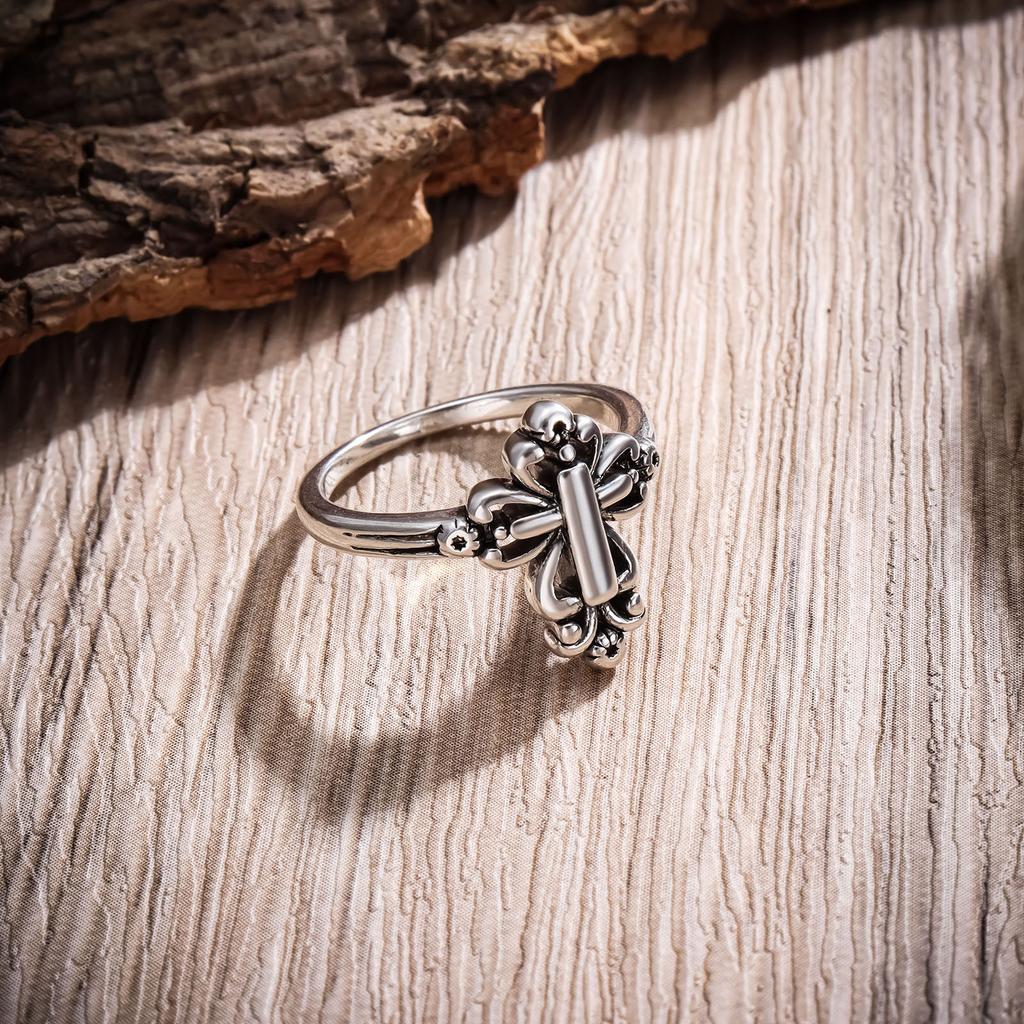 Exaggerated Rock and Roll Cross Flower Ring, Domineering Trendy Punk Retro European and American Trendy Men's