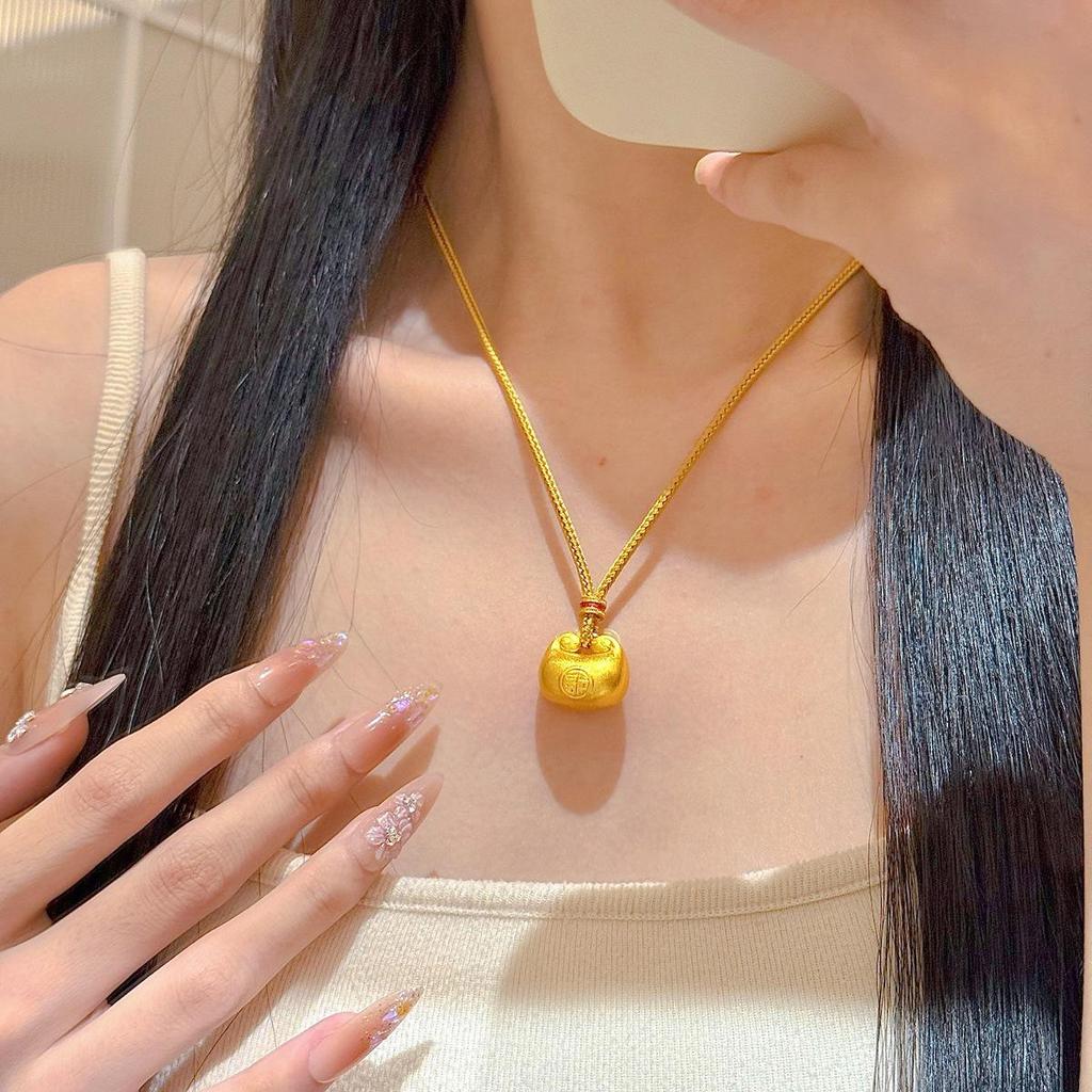 Gold Plated Little Fat Fu Pendant Necklace for Women - Simulated Gold Nugget Sweater Chain