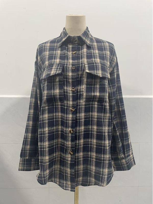 European & American Women's Casual Plaid Pocket Shirt – Autumn Winter 2025 Collection
