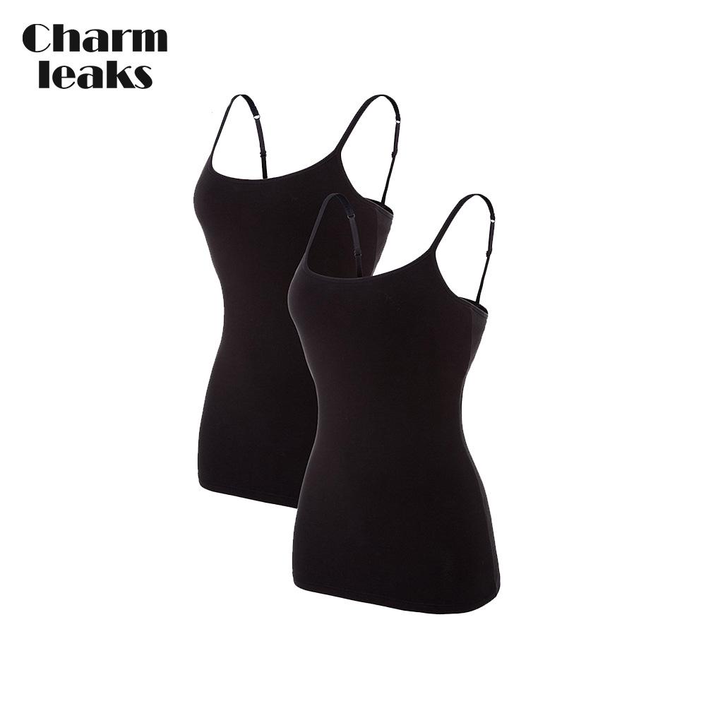 CHARMLEAKS Damska bawełniana koszulka na ramiączkach Bielizna damska Bielizna nocna Undies Biustonosz z półką Solidny, podstawowy podkoszulek Zestaw 2 sztuk