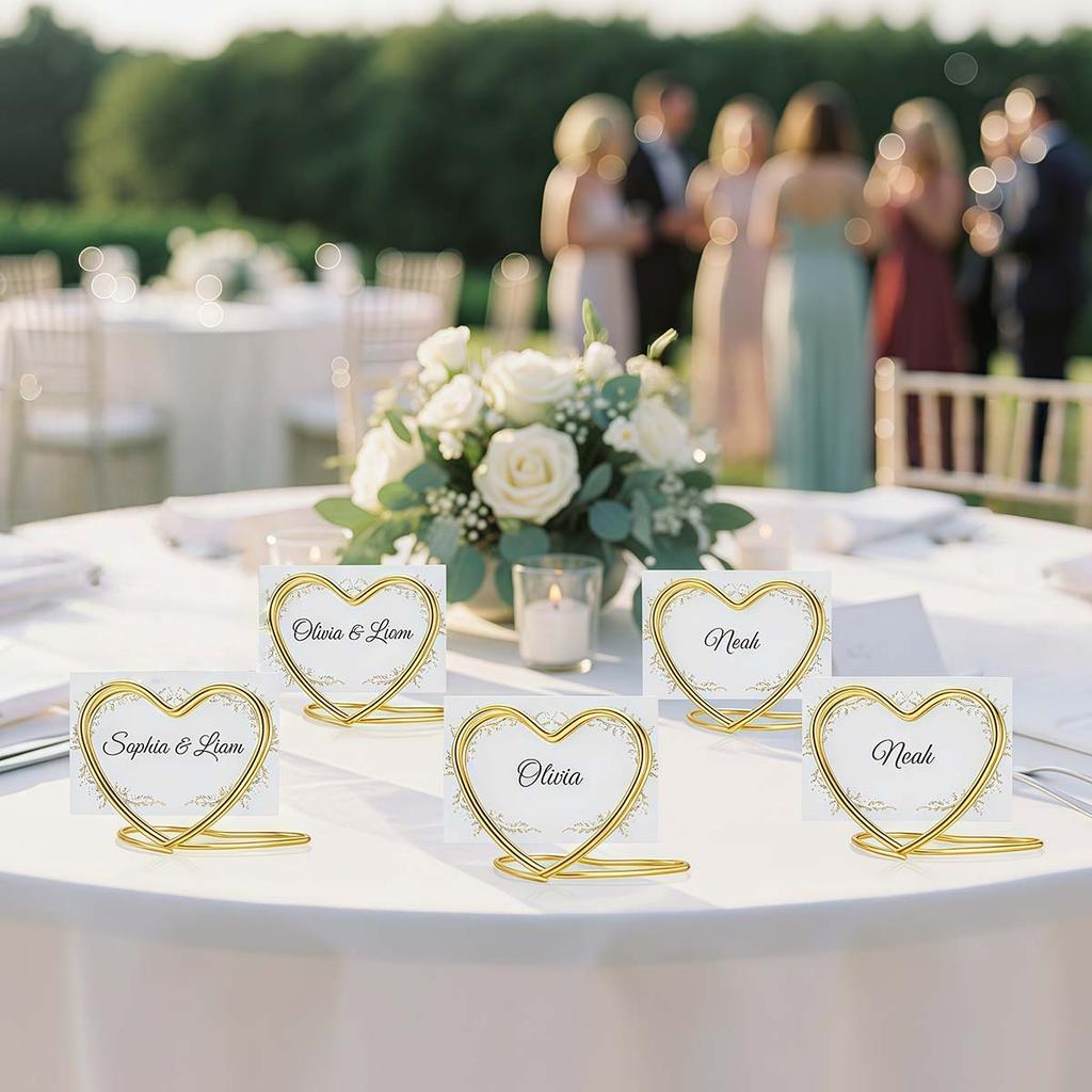 50 PCS Gold Table Number Place Card Holders, Small Heart Shape Card Stand for Wedding Mini Photo Playing Cards Holder Picture Photo Menu Card Clips