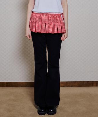 Isjabaibeu Red Check Layered Wrap Short Skirt