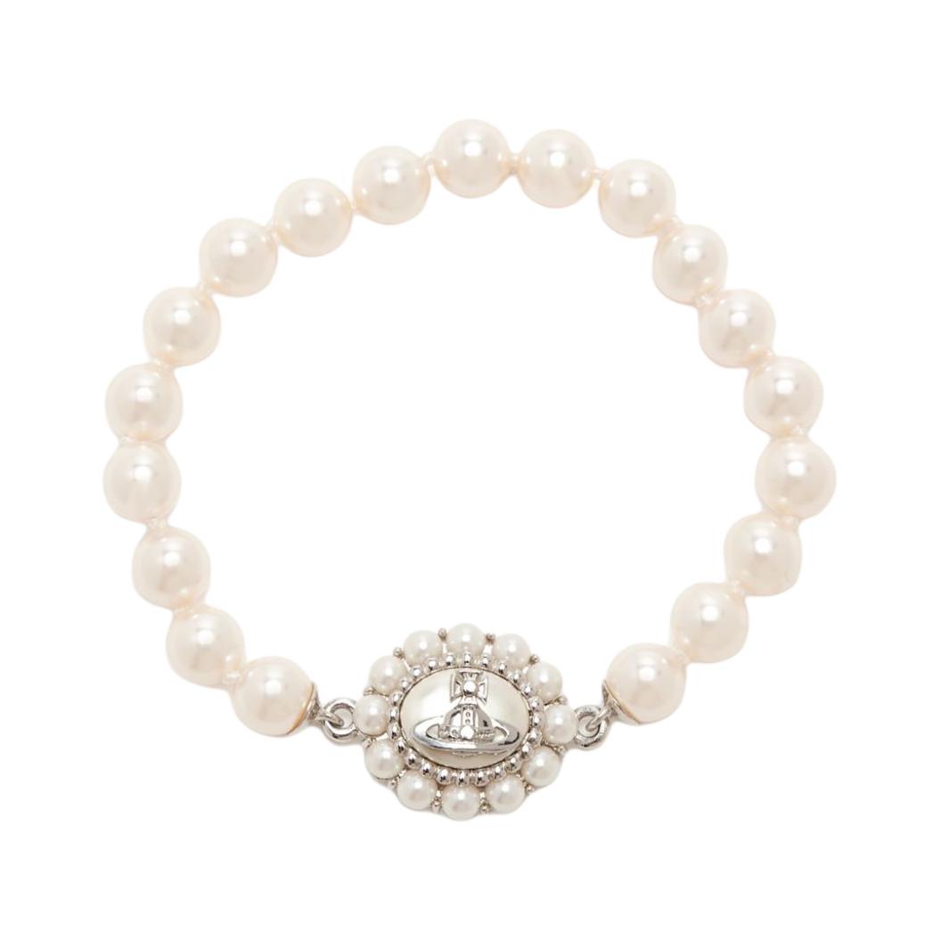 

Vivienne Westwood Amaya Pearl Disc Saturn Logo Design Pearl Bracelet Women Bracelet Silver Brass 61030089-02P103 Basic Packaging-Dust Bag+Box,W1