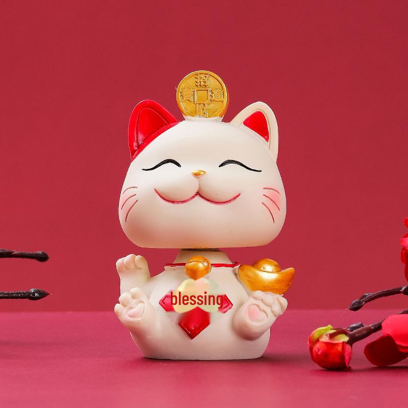 Lucky Cat Resin Desktop Ornament - Cute Cartoon Decoration for Office